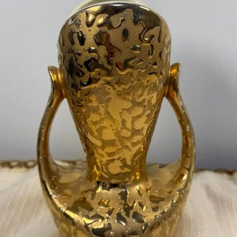 Vintage Gold Weeping Glaze Ceramic Double Handle Vase